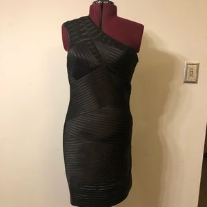 BCBG Black one shoulder asymmetrical bodycon dress
